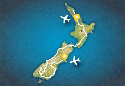 Carte circuit Scenic Explorer de Christchurch à Auckland